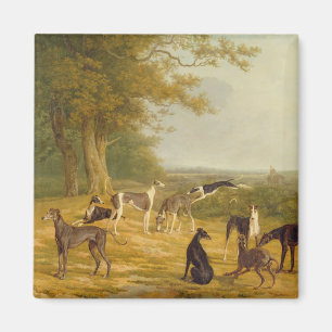 Íman Nove galgos em uma paisagem (óleo em canvas)