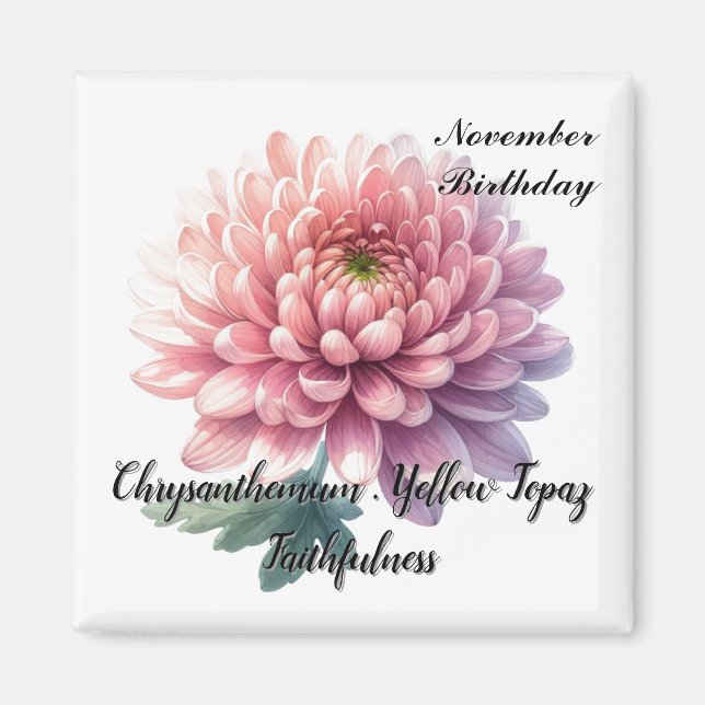 Íman Novembro Birthstone Topaz Chrysanthemum Flower (Frente)