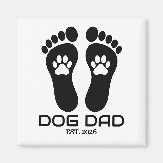Íman Novo Pai de Cachorro Pegadas de Pata Negrito Data  (Frente)