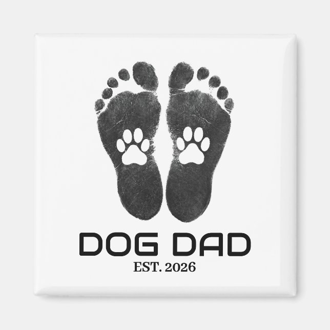 Íman Novo Pai de Cachorro Pegadas Ousadas Data de Funda (Frente)