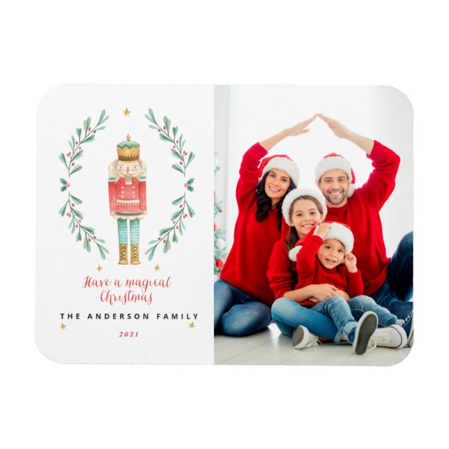 Íman Noz-cracker aquarela botânica 1 fotografia Natal (Horizontal)