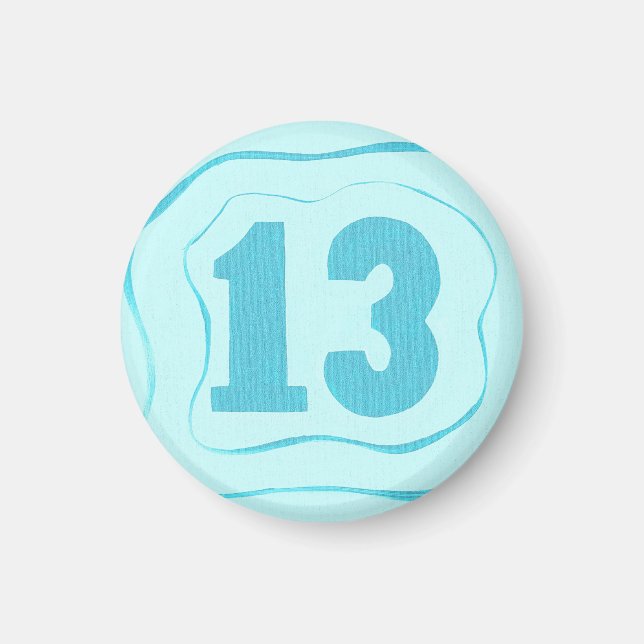 Íman Número 13 ímã com ondulações azuis aqua (Frente)