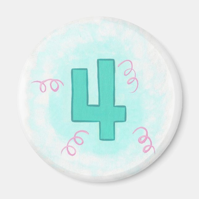 Íman Número 4 em Aqua e em Mídia Rosa (Frente)
