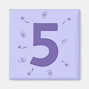 Íman Número cinco estrelas roxas fitas cintilantes