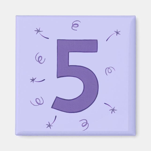 Íman Número cinco estrelas roxas fitas cintilantes (Frente)