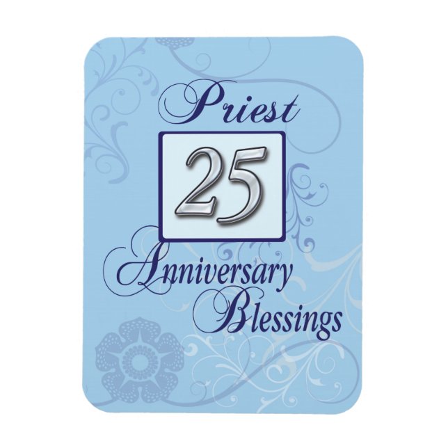 Íman Número Prateado do Aniversário do 25 em Azul (Vertical)