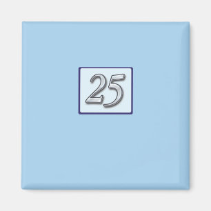 Íman Número Prateado do Aniversário do 25 em Azul