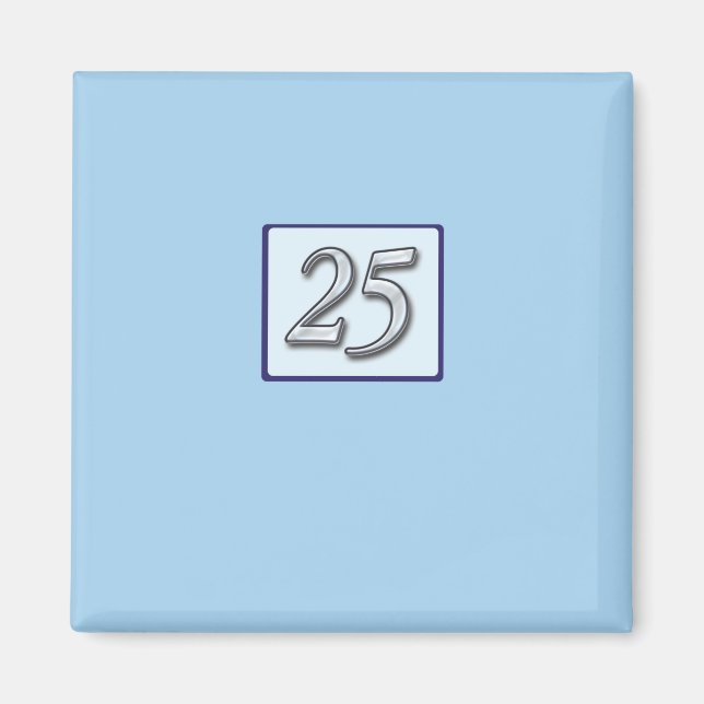 Íman Número Prateado do Aniversário do 25 em Azul (Frente)