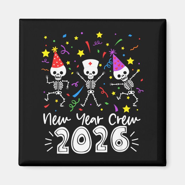 Íman Nurse Dancing Skeleton New Year Crew 2026 Funny Er (Frente)