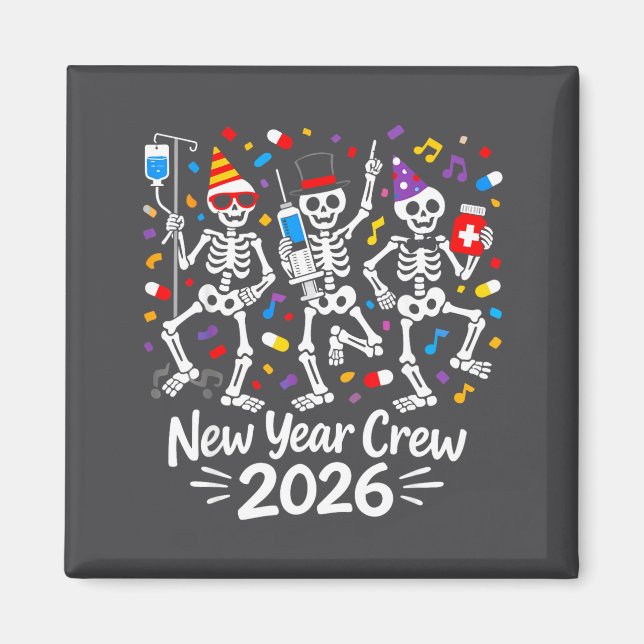 Íman Nurse Skeleton New Year Crew 2026 Funny Er Icu Par (Frente)