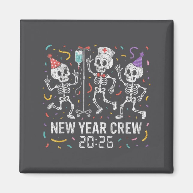 Íman Nurse Skeleton New Year Crew 2026 Funny Er Icu Par (Frente)