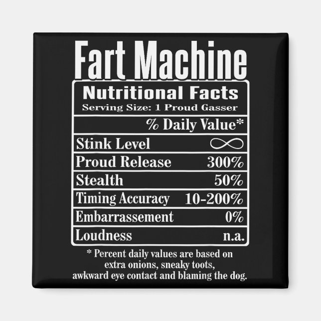 Íman Nutrion Facts Fart Machine Dad Jokes Funny Farting (Frente)