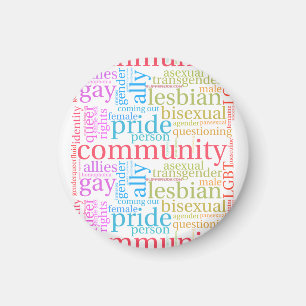 Íman nuvem de palavras da comunidade LGBTQ+ arco-íris d