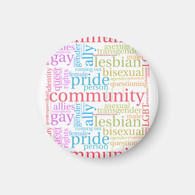 Íman nuvem de palavras da comunidade LGBTQ+ arco-íris d (Frente)