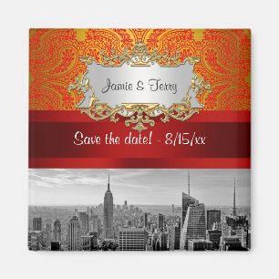 Íman NY City Skyline BW 112 Red Dourado Paisley Data de