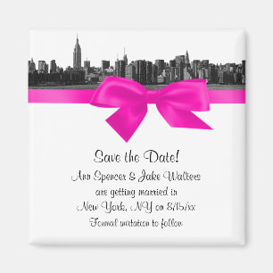 Íman NYC Skyline Amplo Etched BW Rosa Quente Salvar a D