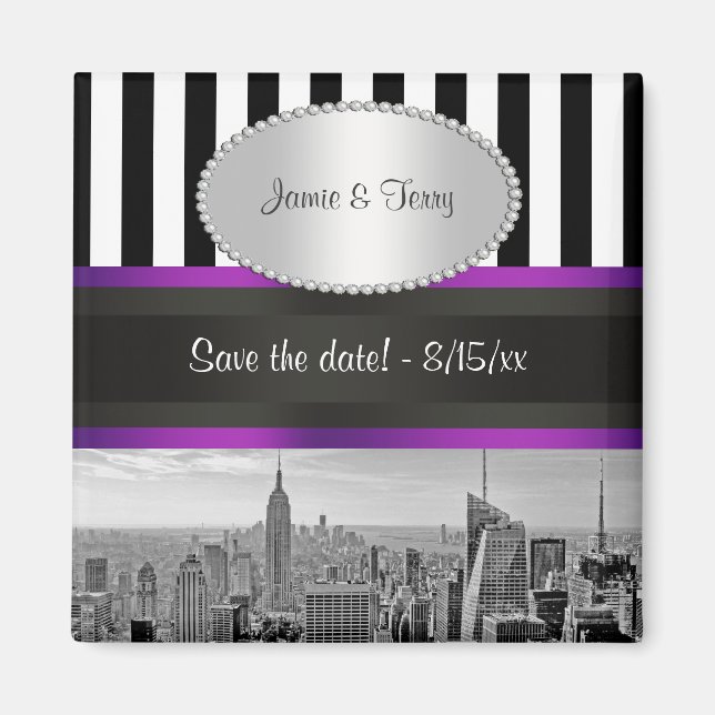 Íman NYC Skyline BW Blk Wht Strp Roxo P Salvar Data (Frente)