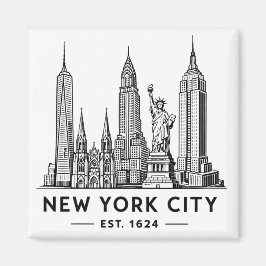 Íman NYC Skyline Illustration with Statue of Liberty