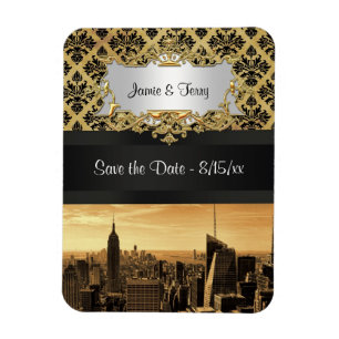 Íman NYC Skyline Sepia B5 Blk Rib Damask Save Date (Bar
