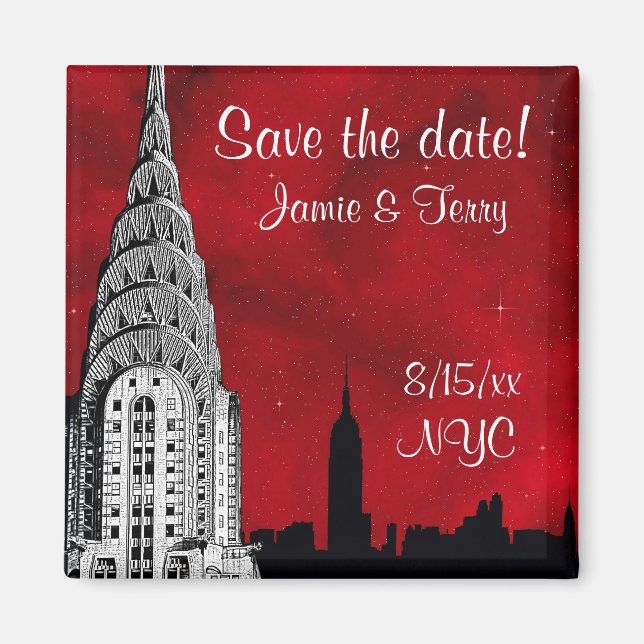 Íman NYC Skyline Silhouette Red Star Save Data Magnet 2 (Frente)