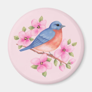 Íman O Bluebird com rosa floresce o ímã