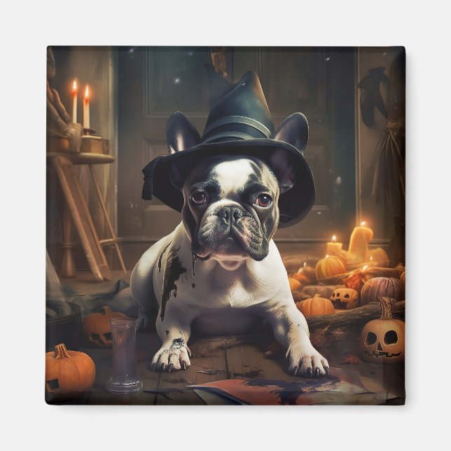 Íman O Bulldog Francês Pumpkins Halloween Assustado (Frente)