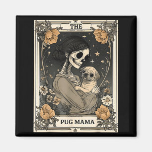 Íman O Cartão Tarot Esqueleto Pug Mama Cachorro Vintage