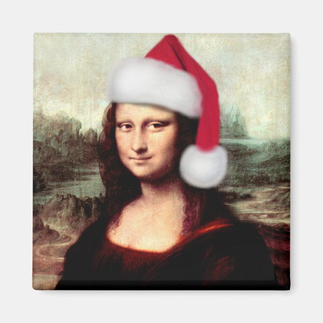 Íman O Chapéu Natal de Mona Lisa (Frente)