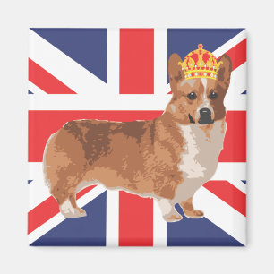 Íman O Corgi da rainha com coroa e Union Jack
