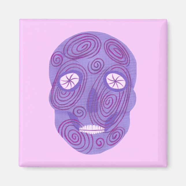 Íman O crânio roxo do açúcar com rosa roda ímã (Frente)