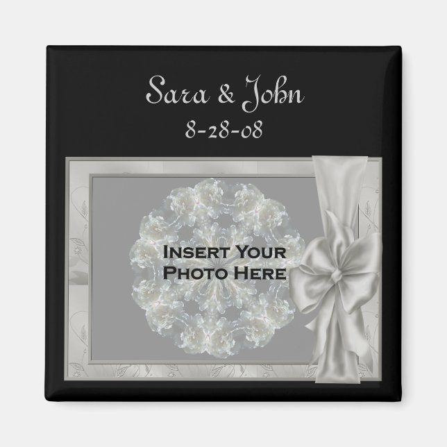 Íman O Elegante Silver Frame Wedding Favorece Magnet Fo (Frente)