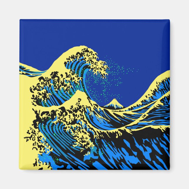 Íman O Excelente Hokusai Wave no estilo Pop Amarelo Azu (Frente)