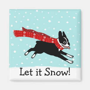 Íman O feriado de inverno Boston Terrier deixou-o nevar