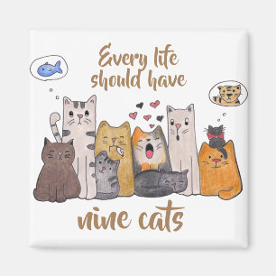 Íman O gato bonito Doodle  cada vida deve ter nove