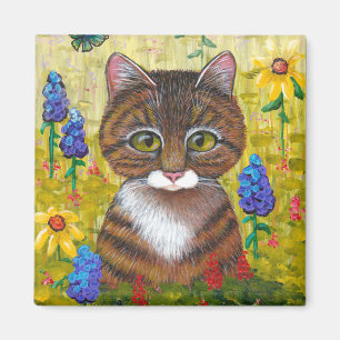 Íman O gato de gato malhado engraçado floresce