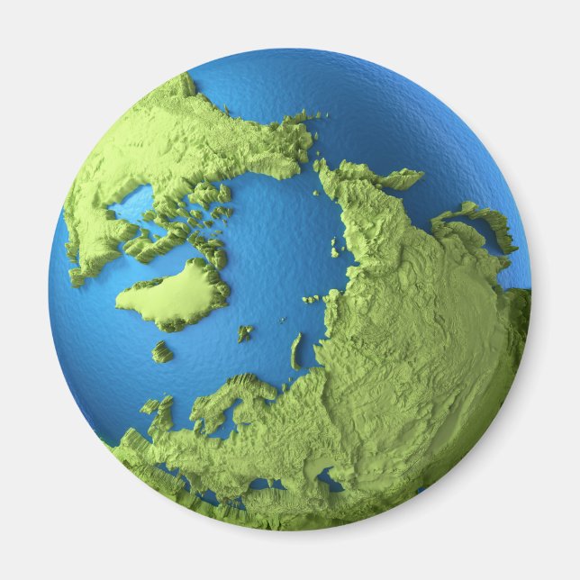 Íman O globo 3d isolado em fundo branco. Polo Norte (Frente)