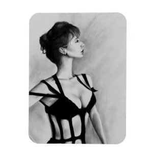 Íman O ímã da dama Original Arte Retrato Desenho