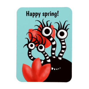 Íman O monstro bonito com quatro olhos abstrai tulipas