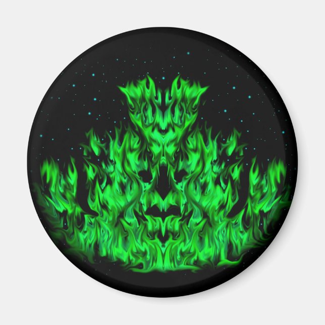 Íman O monstro verde da chama no céu estrelado (Frente)