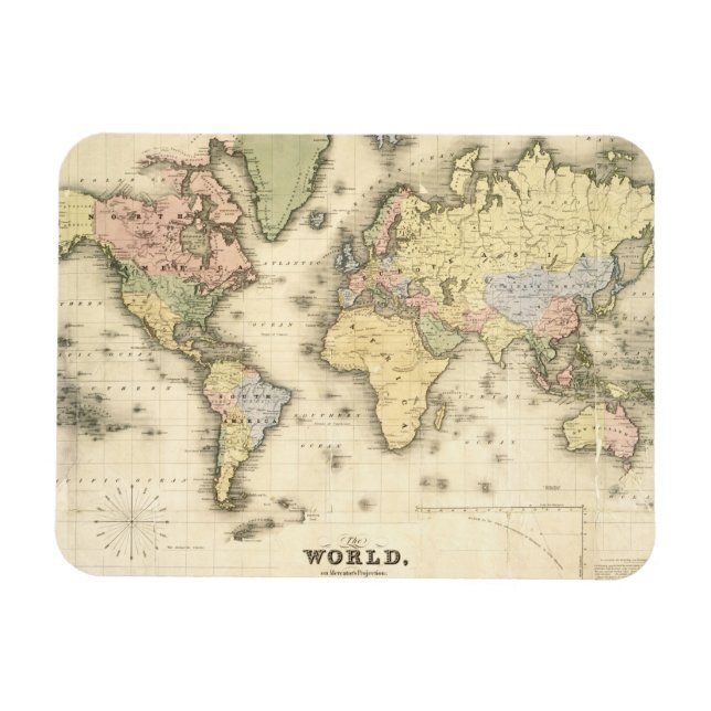 Íman O Mundo em Projeção do Mercador | 1840 (Horizontal)