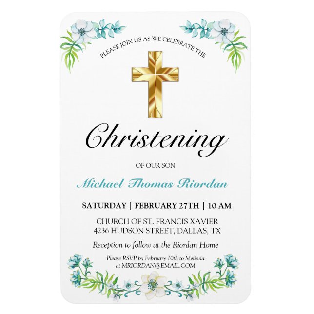 Íman O Natal Azul do Elegante Dourado Cross Boy (Vertical)