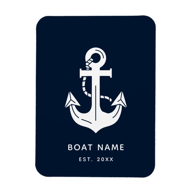 Íman O Nome do Seu Barco Âncora Azul  (Vertical)