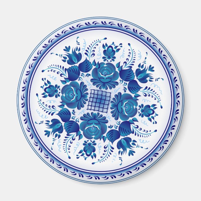 Íman O ornamento tradicional russo no estilo Gzhel (Frente)