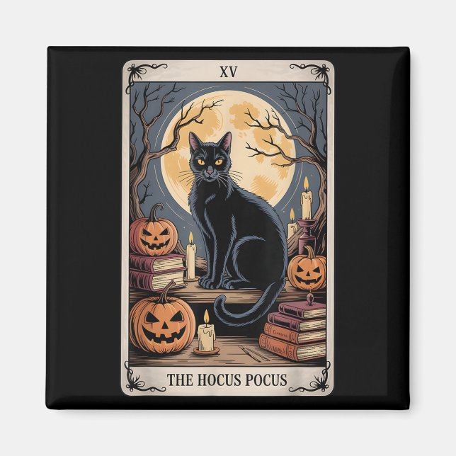 Íman O Pocus Tarot Halloween Cat Pumpkin Mystic (Frente)