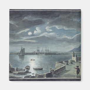 Íman O porto e o Cobb, Lyme Regis pelo luar