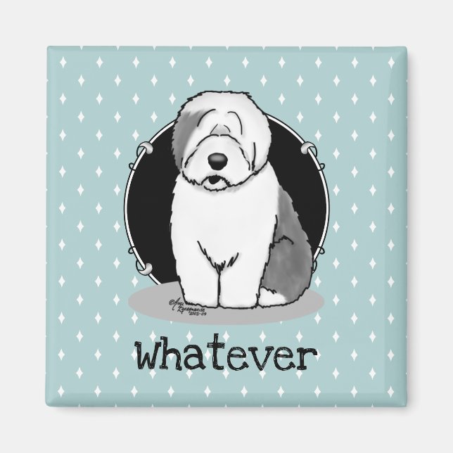 Íman O quê? Cão-Ovelha Inglês (Cinza 1) Engraçado (Frente)