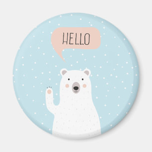 Íman O urso polar bonito na neve diz olá!