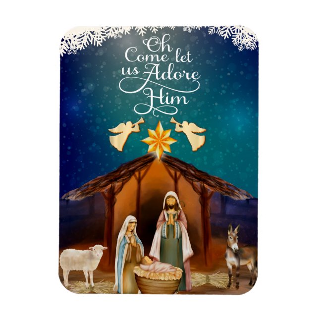 Íman "Ó Vem, Adoremos a Ele" Natal Natividade (Vertical)