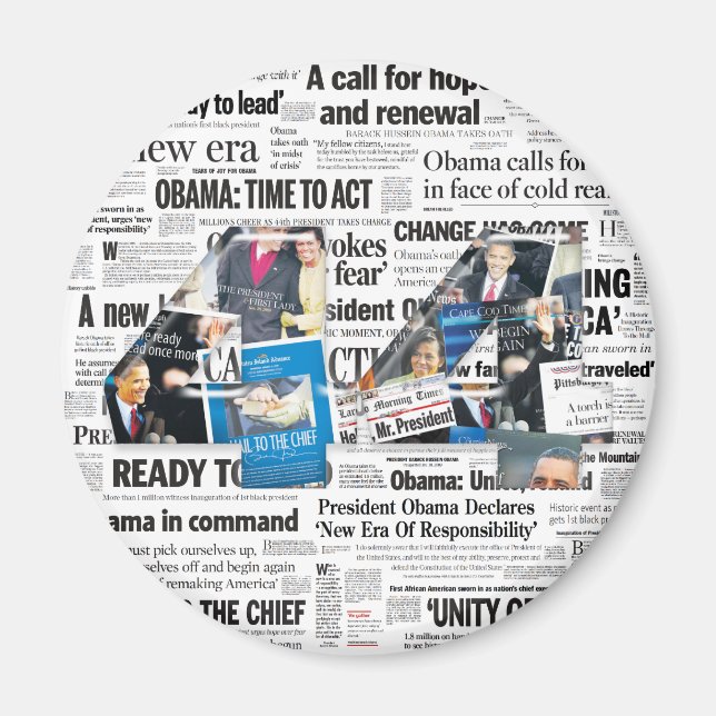 Íman Obama 44 Newspaper Magnet com título de fundo (Frente)