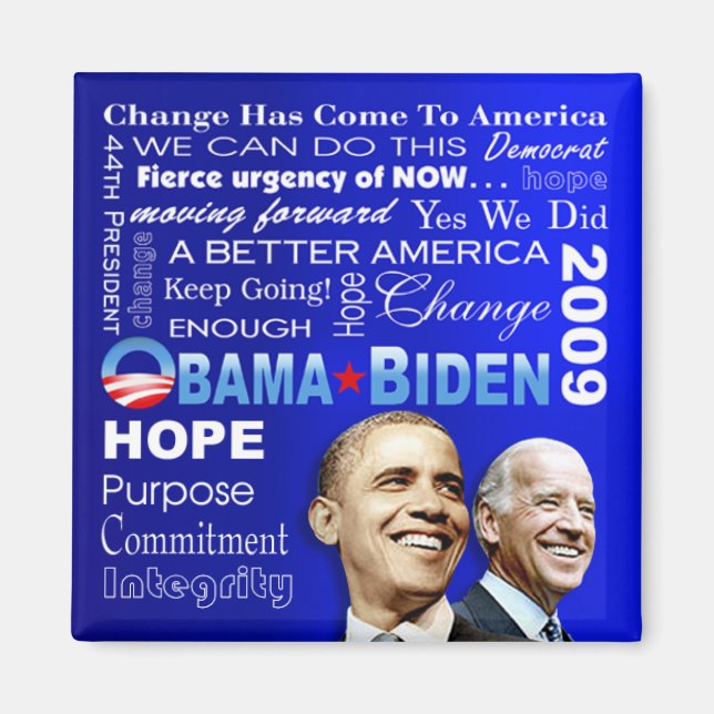 Íman Obama Biden Collage Magnet (azul) (Frente)